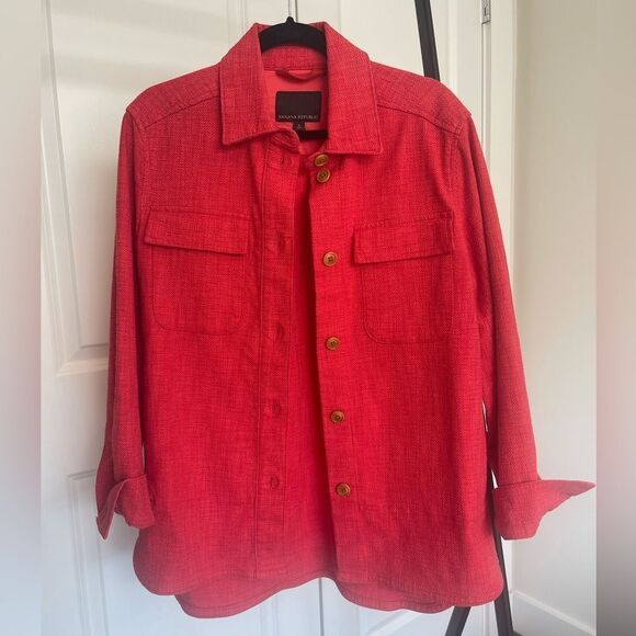 Banana Republic Red/Coral Shacket with Stretch - Women’s Small - Picture 1 of 7